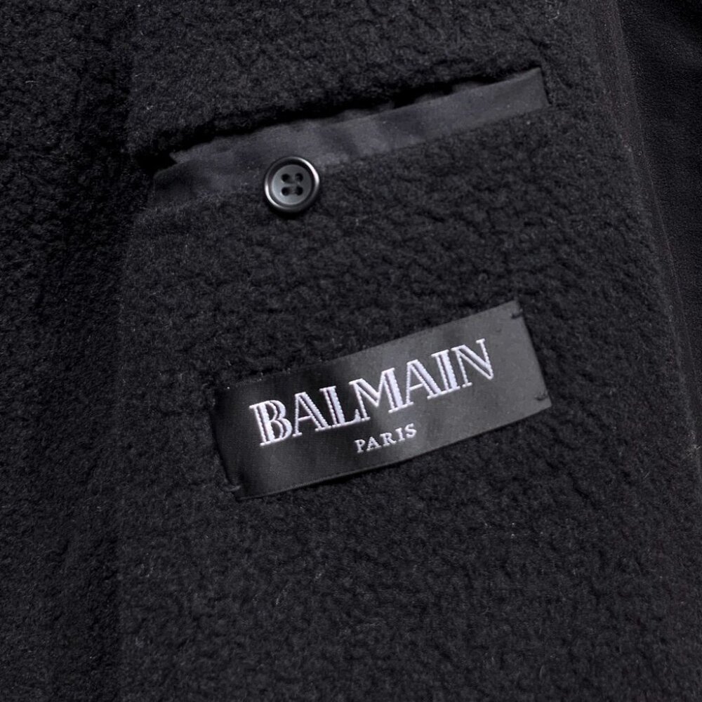 Balmain Black Waxed Cotton and Wool Lined Biker Jacket - Picture 9 of 11